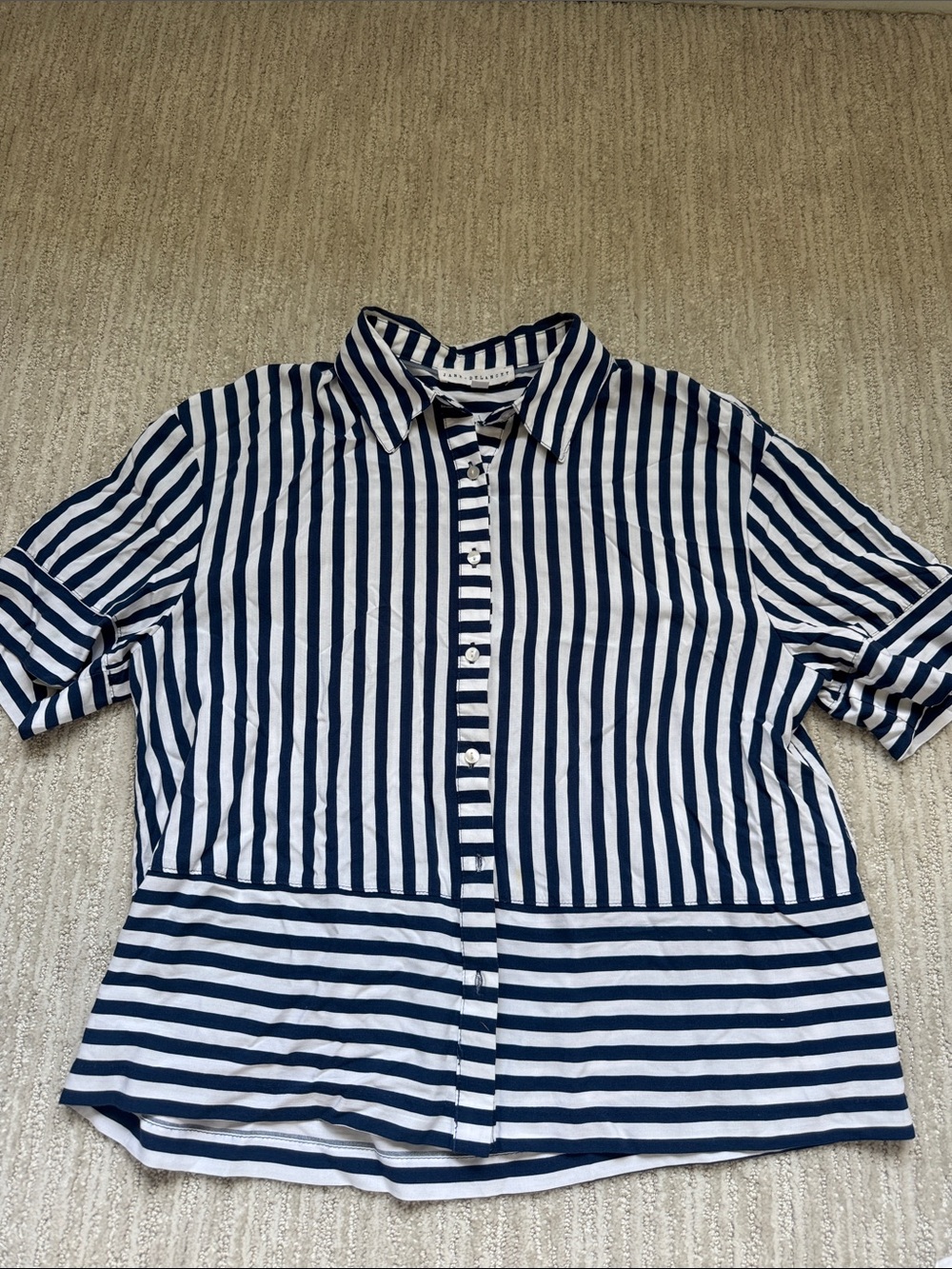 Navy and White Striped Button-Up Shirt - Picture 2 of 7